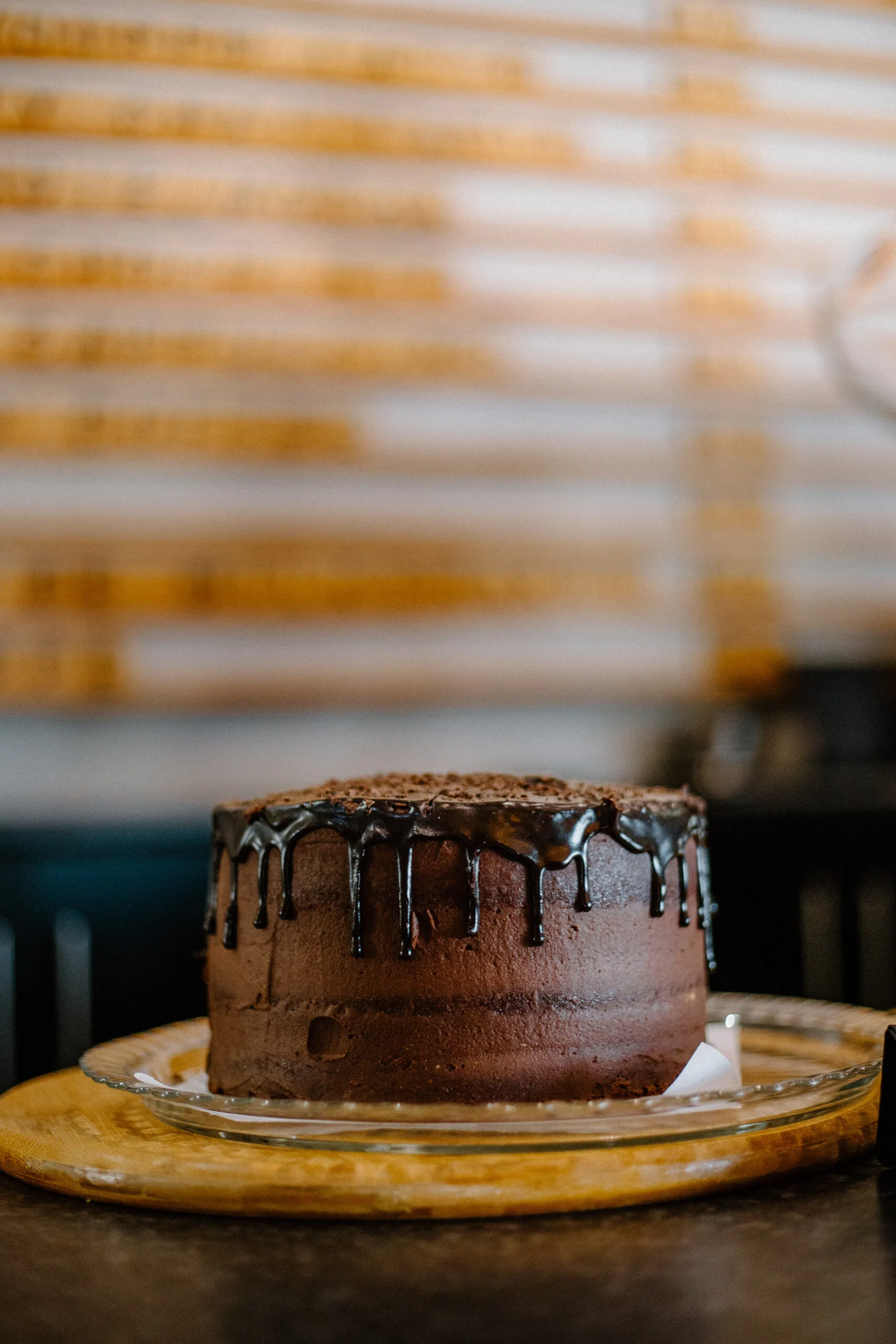 A slice of chocolate cake on a plate